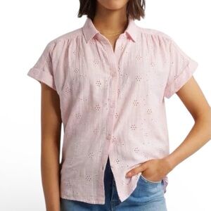 Beachlunchlounge Collection Light Pink Eyelet Short Sleeve Boxy Fit Shirt sz XL